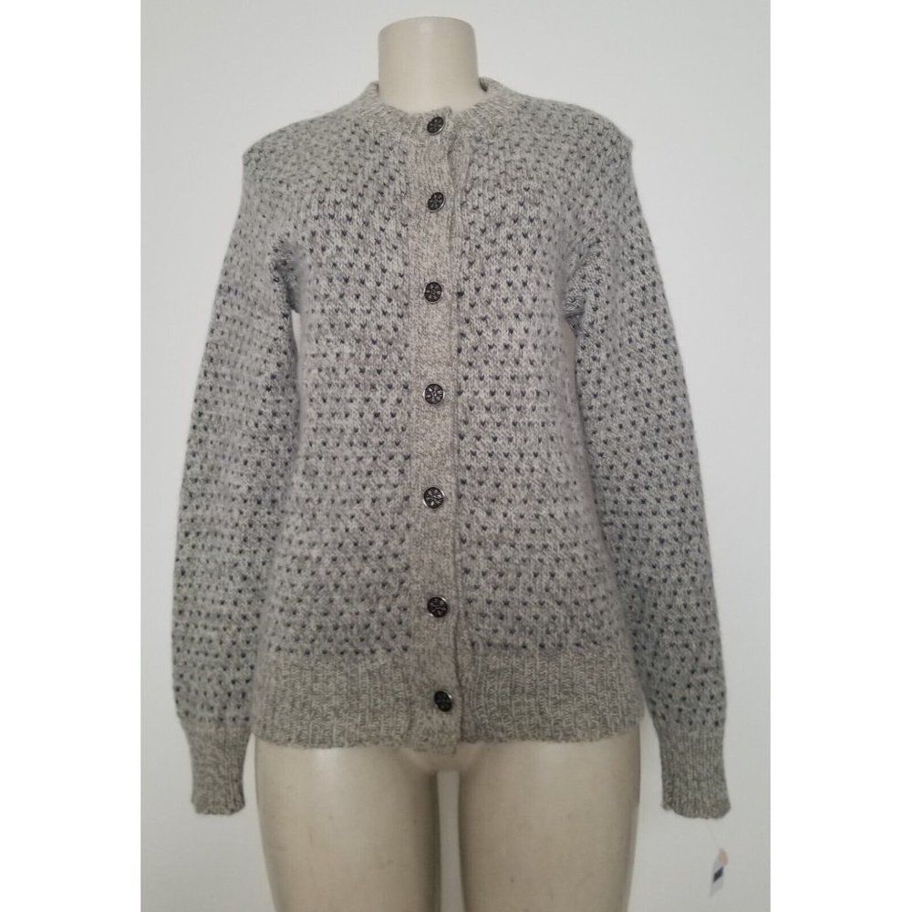VTG. LL BEAN 100% WOOL  KNITTED GRAY CARDIGAN FAIR ISLE BUTTONS SIZE M #841